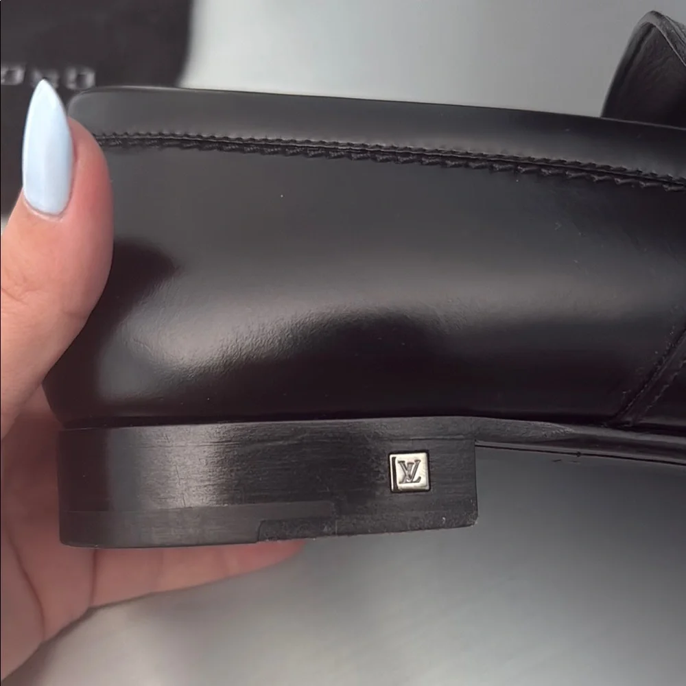 Louis Vuitton Damier Embossed Leather Outline Penny Slip On Loafers